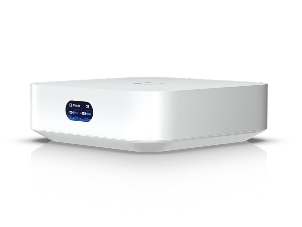 Zijkant en voorkant van de Ubiquiti UniFi Express met display