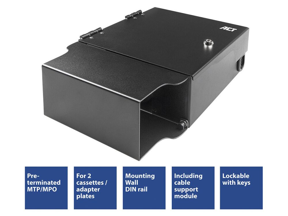 USP's van de ACT FA2131 Glasvezel Patchbox voor 2 prefab of MTP/MPO cassettes/adapterplaten