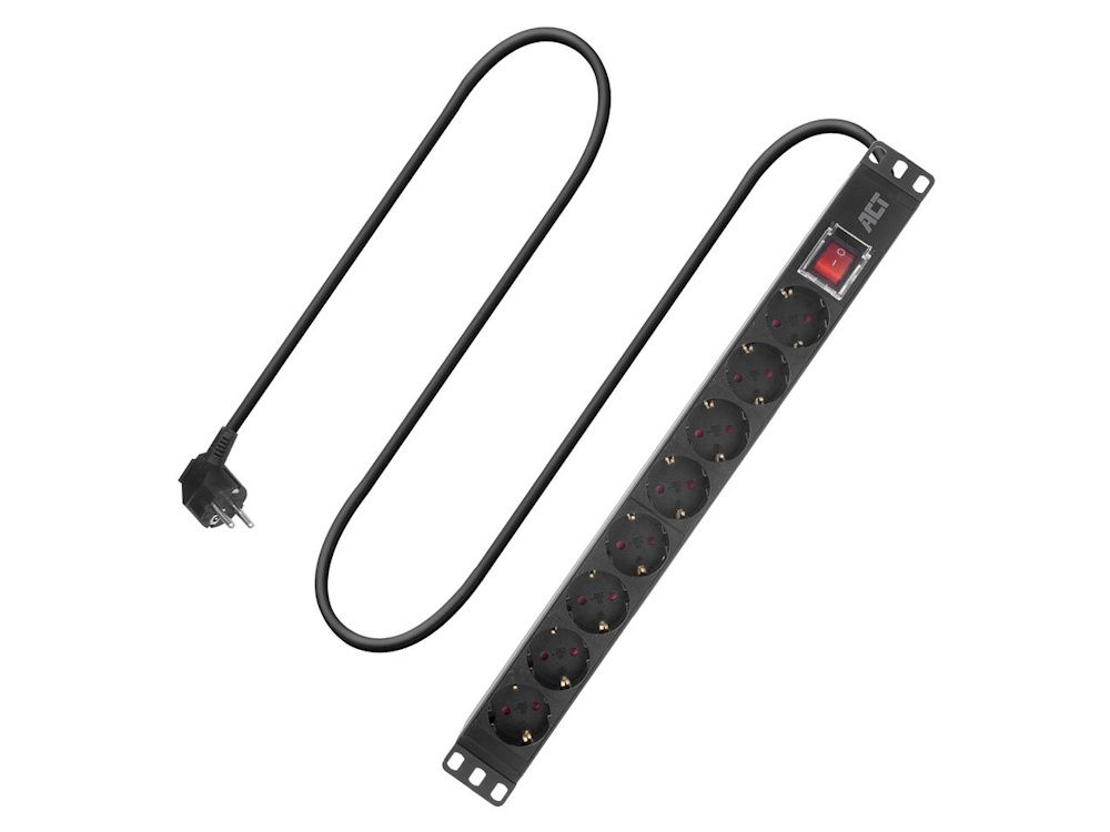 De ACT PD3005 19" Stekkerdoos PDU met 2,5 meter stroomkabel en 8 stuks geaarde type F stopcontacten