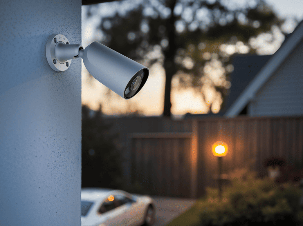 white ajax bullet camera near private house