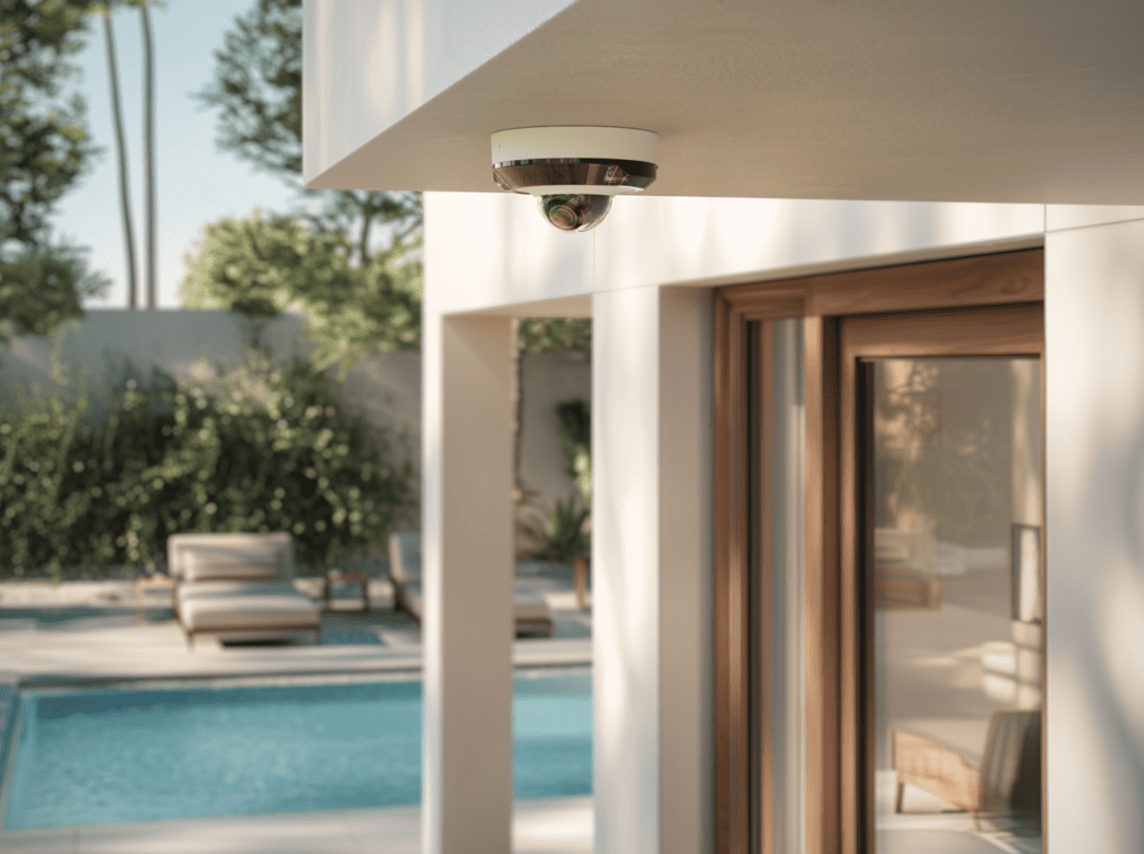 white ajax dome camera near swimming pool