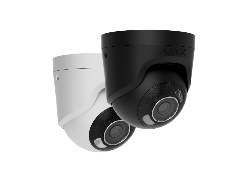ajax turret security camera black and white on white background