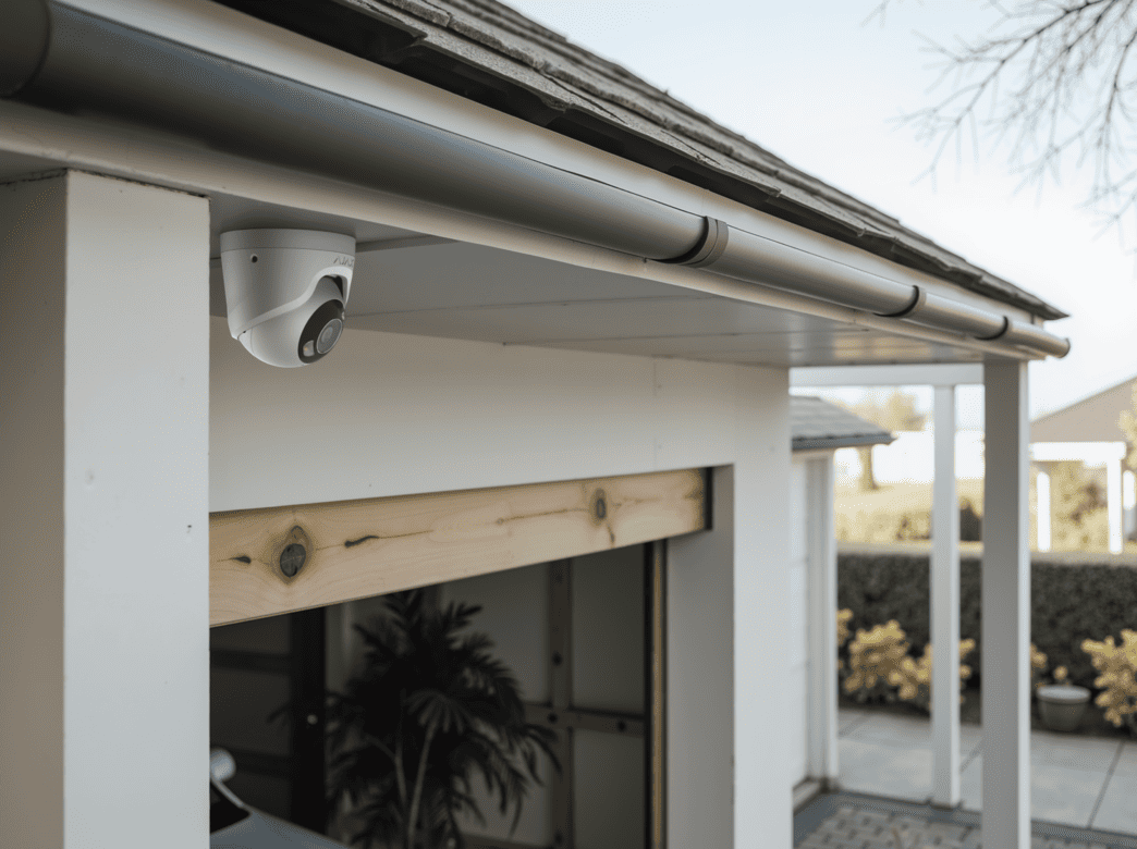 white ajax turret camera above garage