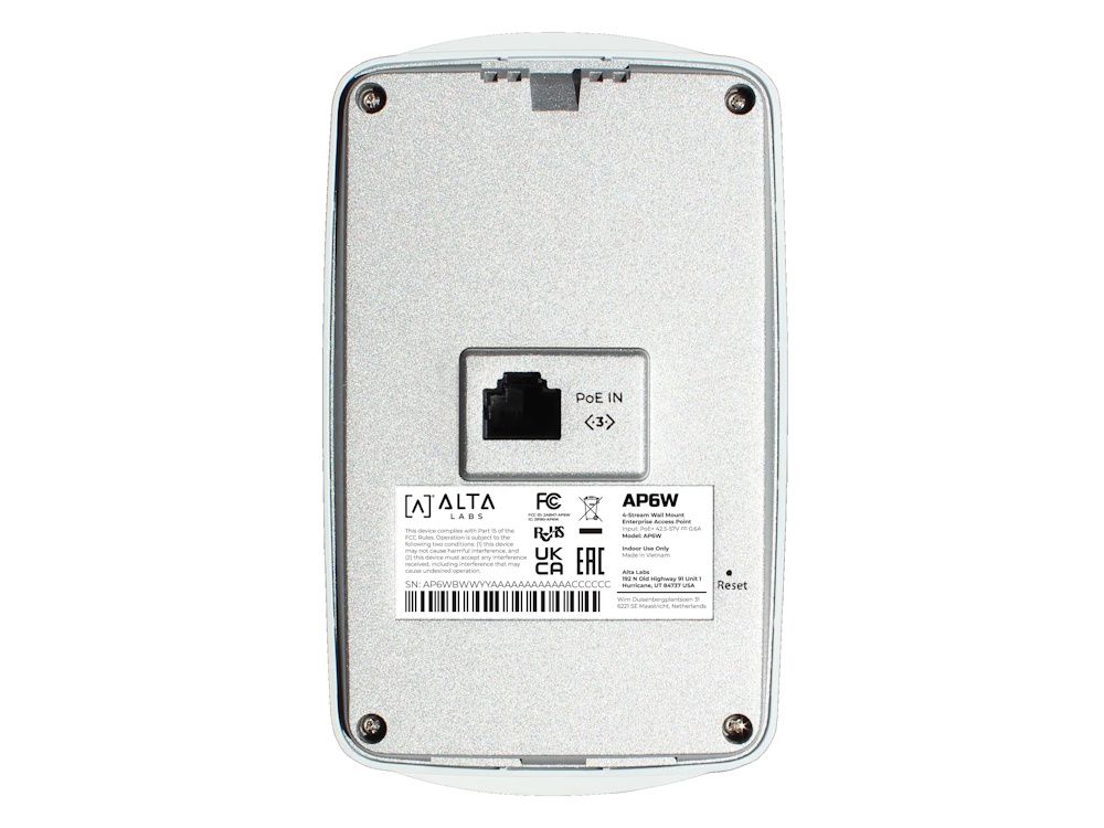 Achterkant van het Alta Labs AP6W WiFi 6 Indoor 2x2 wall access point
