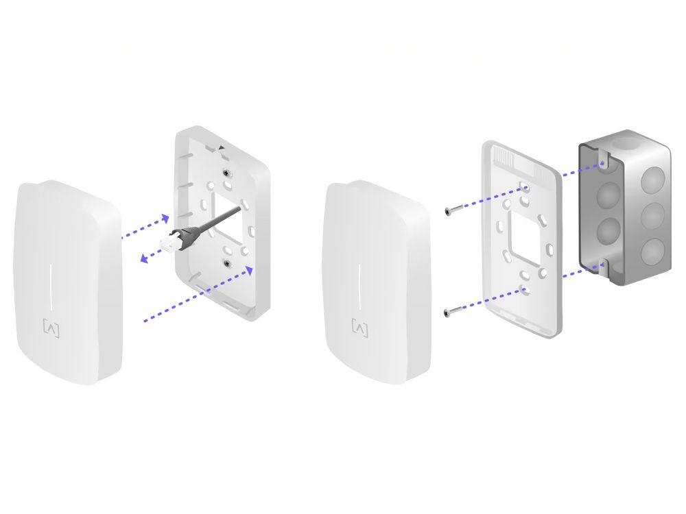 Montage mogelijkheden van het Alta Labs AP6W WiFi 6 Indoor 2x2 wall access point met muurmontage en een junction box