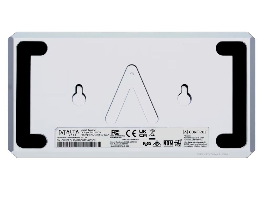 Achterkant van de Alta Labs Control lokale hardware-based netwerkcontroller met bevestiging voor muurmontage