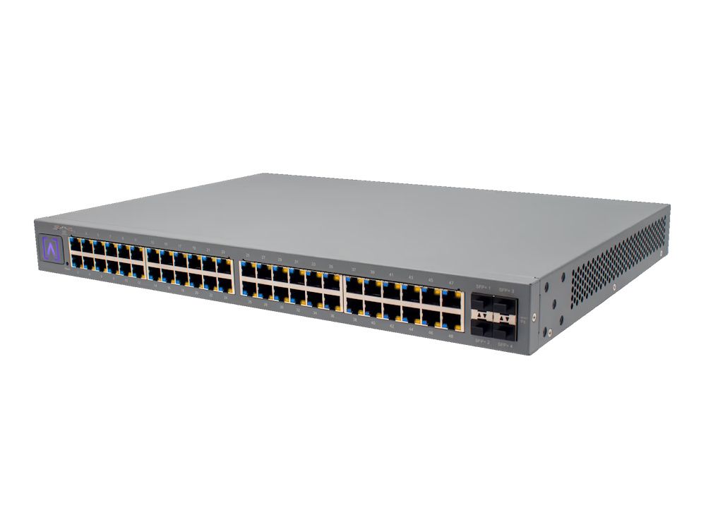 De Alta Labs S48-APOE Enterprise 48-poorts Managed PoE+ Gigabit Switch 740W schuin van rechtsvoor