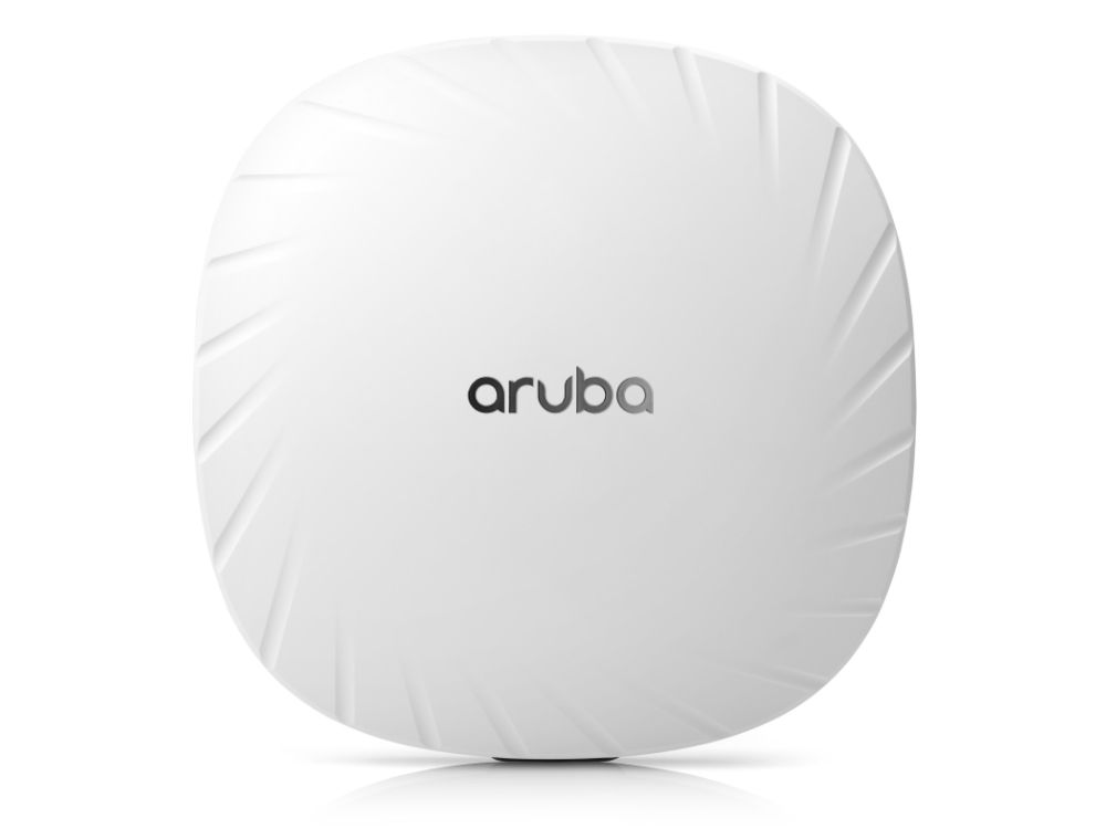 Voorkant van het Aruba AP-515 indoor WiFi 6 access point met Aruba logo