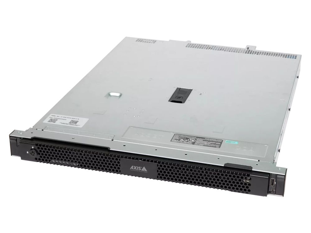 Voorkant en bovenkant van de Axis Camera Station S1216 Rack Recording Server met 8TB HDD en16 Axis Camera Station Pro licenties