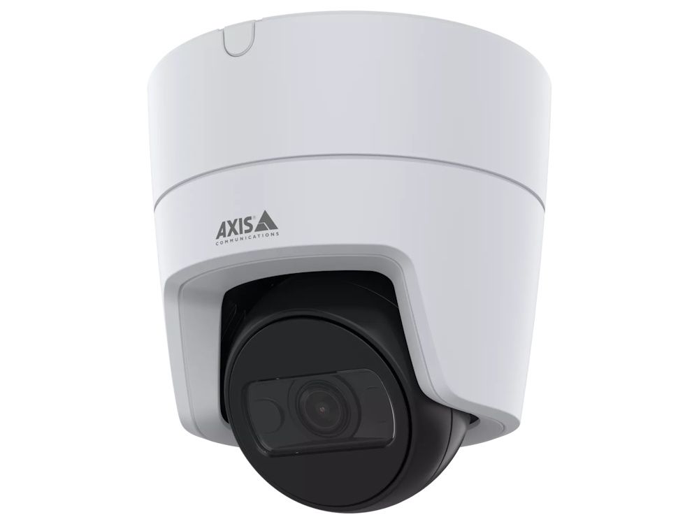 Rechter zijkant en voorkant van de Axis M3125-LVE White 2MP Turret Camera met vaste 2.9mm lens