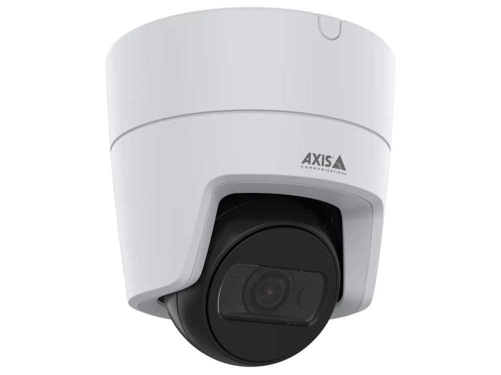 Linker zijkant en voorkant van de Axis M3125-LVE White 2MP Turret Camera met vaste 2.9mm lens