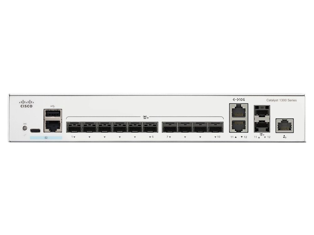 Cisco Catalyst C1300-12XS 12-poorts managed switch voorkant met alle SFP+ poorten