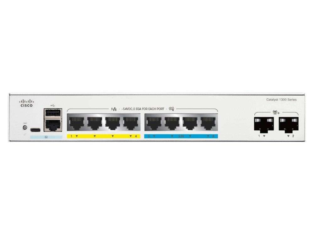 Voorkant van de Cisco Catalyst C1300-8MGP-2X managed netwerk switch