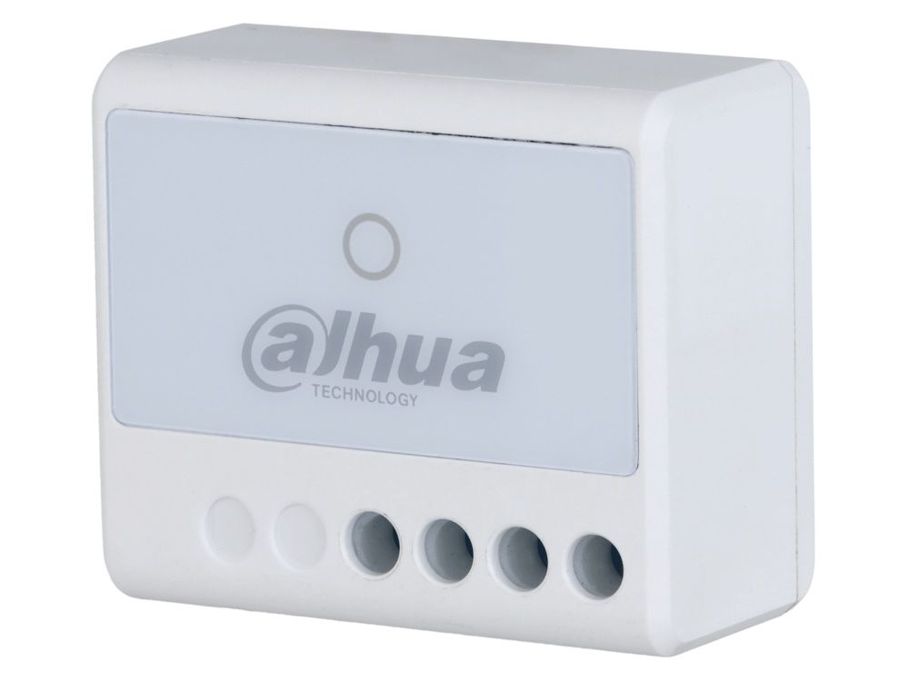 Voorkant en rechter zijkant van de Dahua ARM7012-W2(868) Wireless WallSwitch, een relais voor het Dahua AirShield alarmsysteem