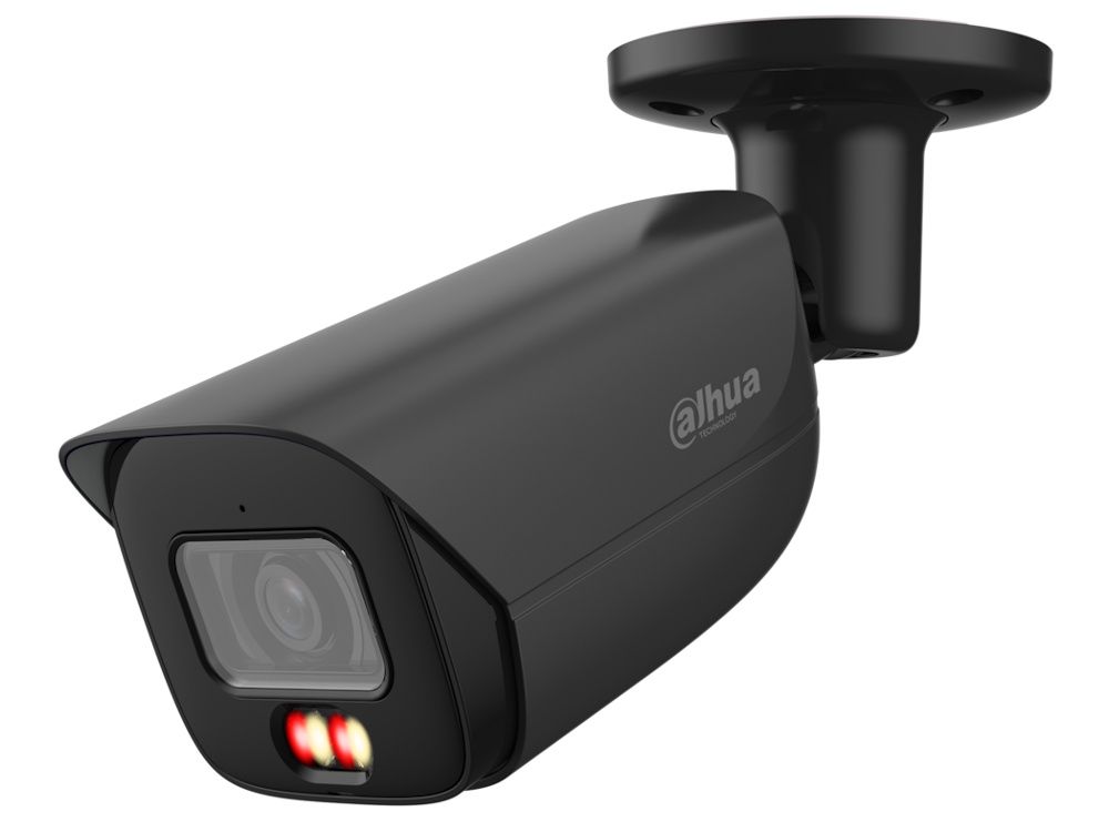 De Dahua IPC-HFW3849EP-AS-IL-28-Black 8MP outdoor bullet camera hangend en schuin naar beneden gericht