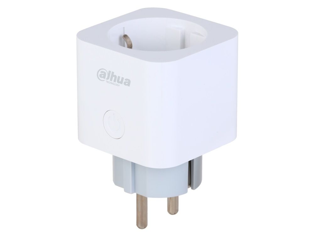 De Dahua ICS1-W2(868) Smart Plug aan de zijkant met ingebouwd stopcontact en EU stekker