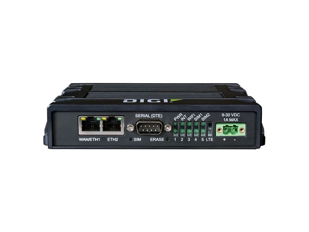 Voorkant van de Industriële dual SIM Digi IX20-00G4 4G LTE router met alle poorten