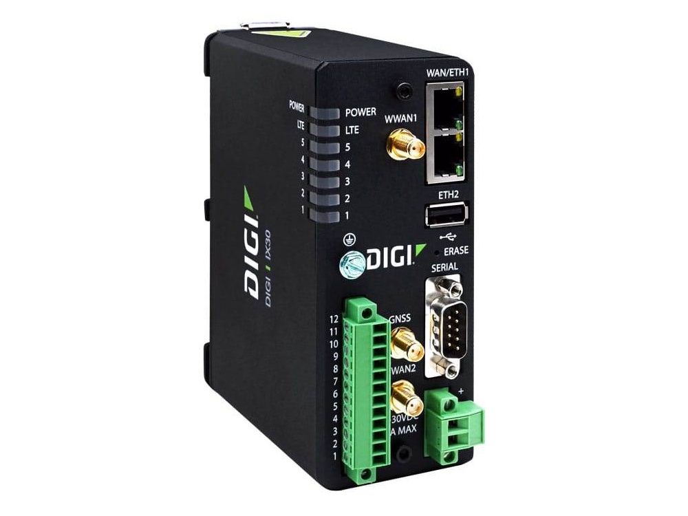 De Digi IX30 industriële dual-SIM 4G LTE router schuin van voren