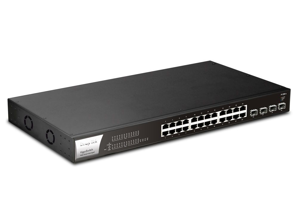 DrayTek VigorSwitch P1281x managed 24-poorts PoE+ Gigabit switch