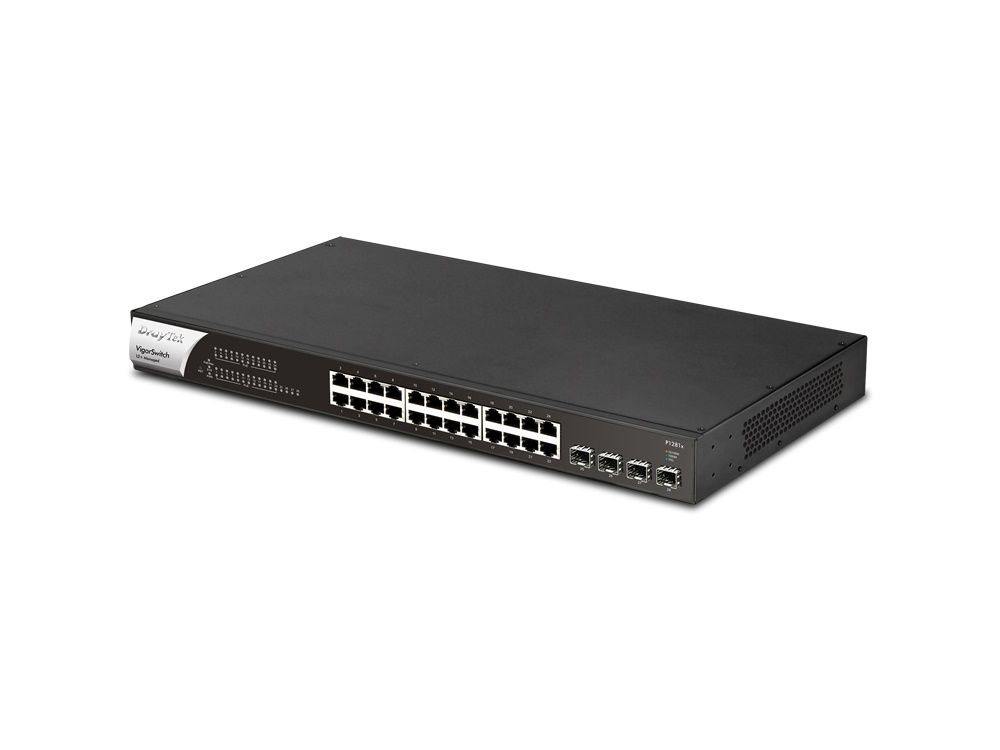 DrayTek VigorSwitch P1281x managed 24-poorts PoE+ Gigabit switch