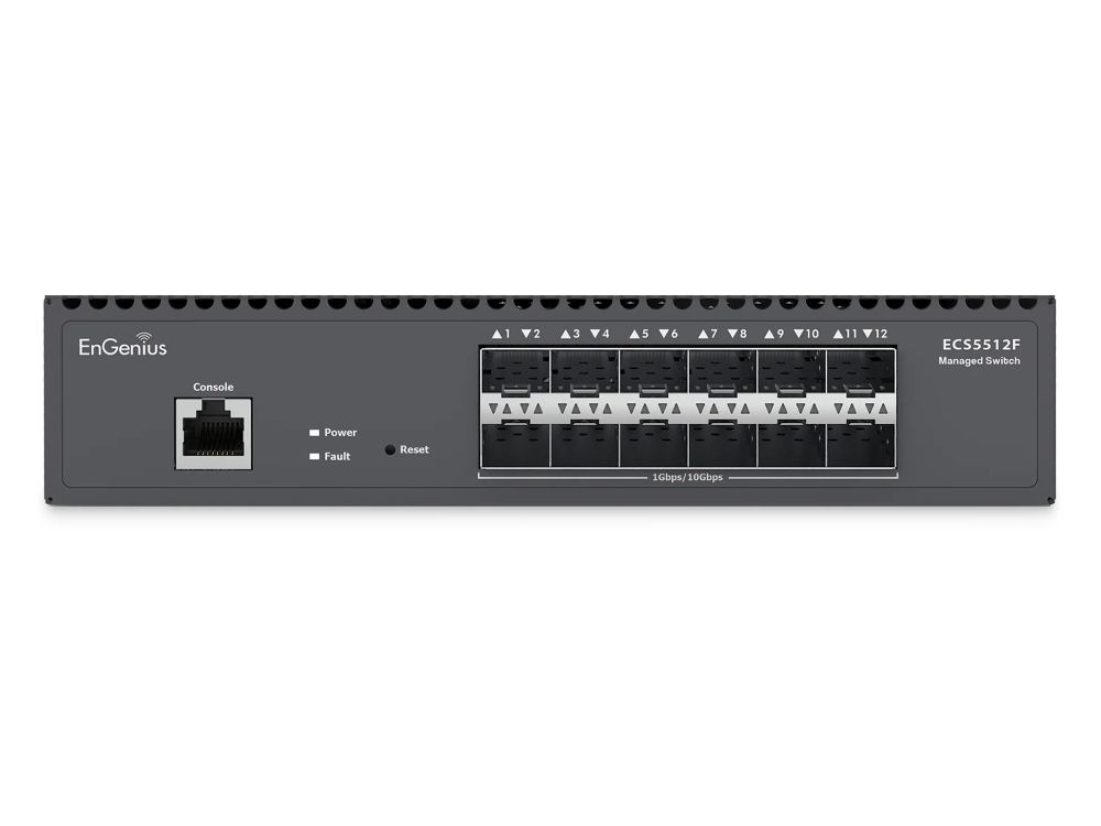 EnGenius CloudSwitch Aggregate 12XG 12-poorts 10G SFP+ Managed Switch glasvezelpoorten