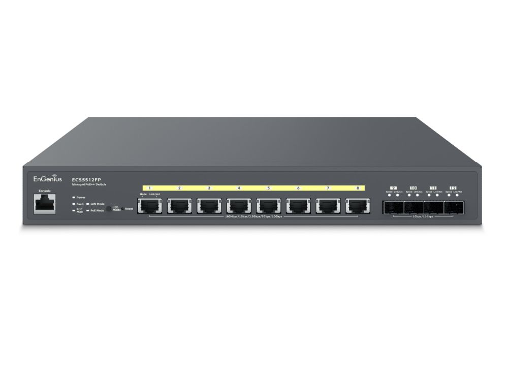 EnGenius CloudSwitch Aggregate 8XG Full PoE 8-poorts 10 Gigabit Managed Gigabit POE++ Switch (420W) voorkant