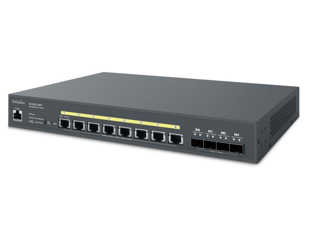 EnGenius CloudSwitch Aggregate 8XG Full PoE 8-poorts 10 Gigabit Managed Gigabit POE++ Switch (420W) ethernetpoorten