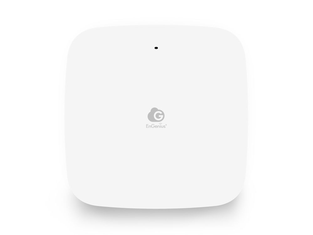 Voorkant van het EnGenius Cloud6 2x2 ECW210L indoor WiFi 6 access point met het EnGenius logo