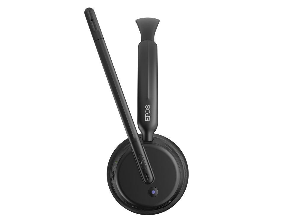 Zijkant van de EPOS IMPACT 500 draadloze Bluetooth headset met boommicrofoon omhoog