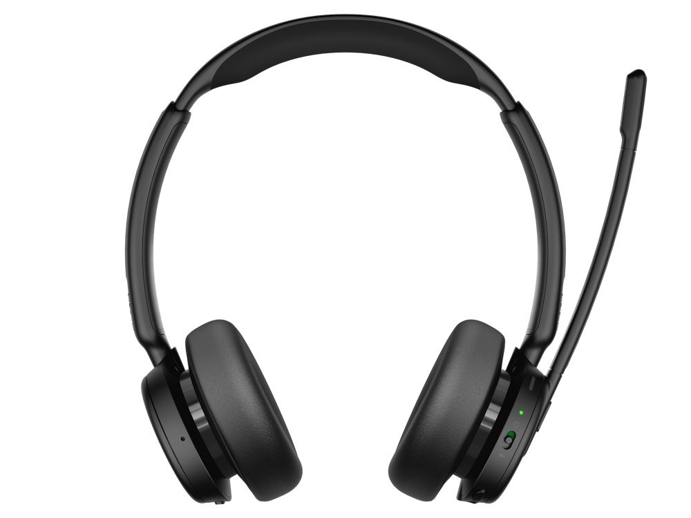 Voorkant van de EPOS IMPACT 500 draadloze Bluetooth headset met microfoonarm omhoog