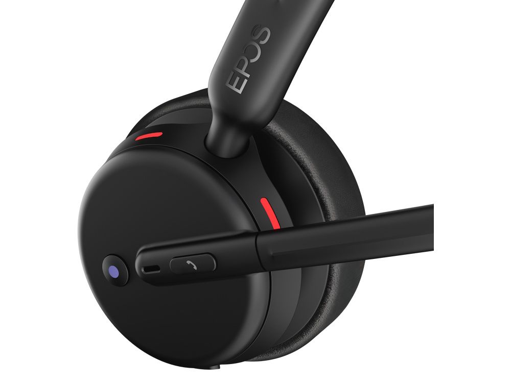 Knop en status LED op het oor van de EPOS IMPACT 500 draadloze Bluetooth headset