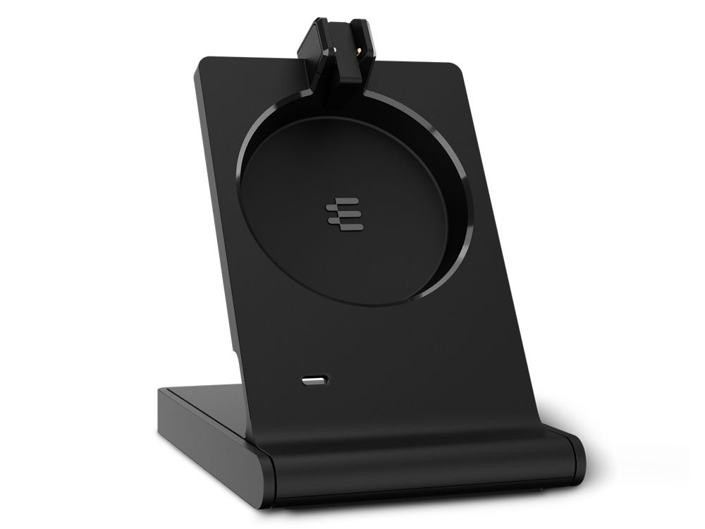 De laadstandaard van de EPOS IMPACT 5000 Go MS stereo DECT headset schuin van voren