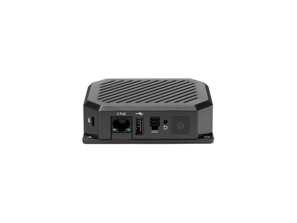 Zijkant van de Ericsson Cradlepoint S400 4G+ router (Cat.6) met 5 jaar NetCloud Essentials en Advanced licentie met PoE LAN poort en USB poort en simkaartslot