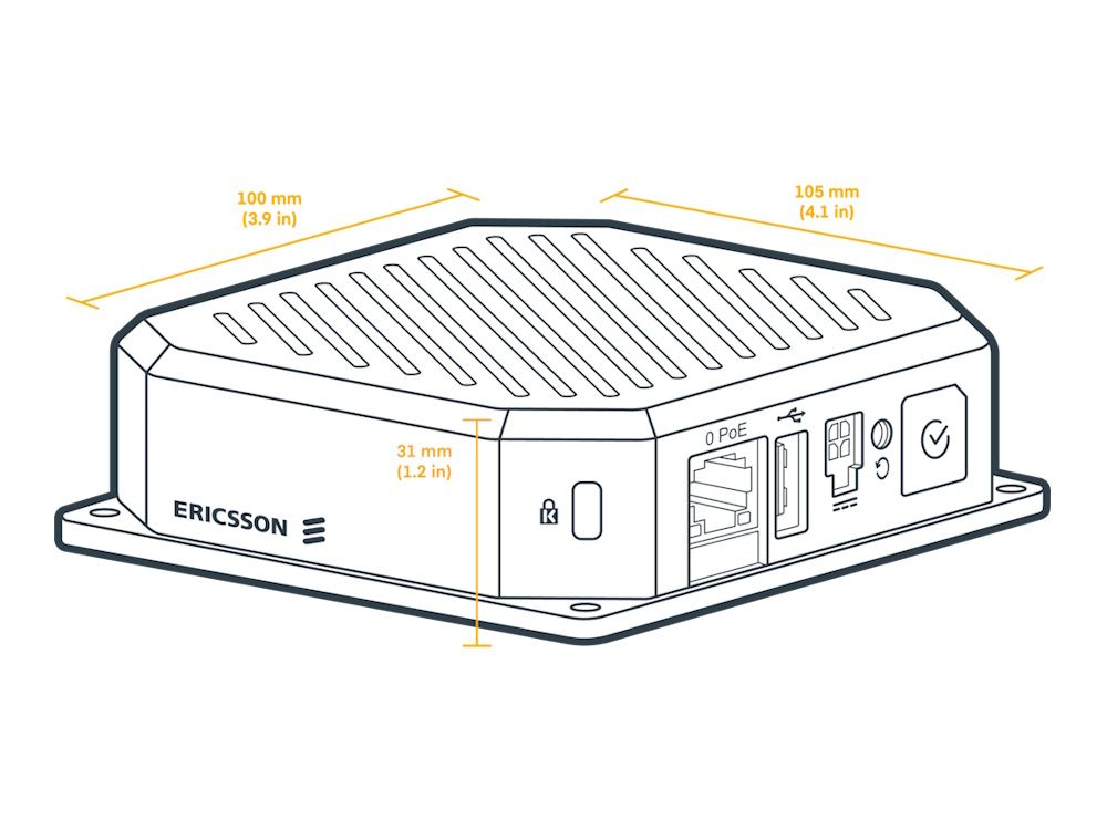 Afmetingen van de Ericsson Cradlepoint S400 4G+ router (Cat.6) met 5 jaar NetCloud Essentials en Advanced licentie