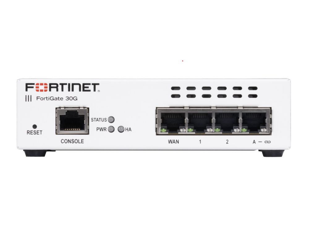 Fortinet FG-30G firewall kleine netwerken kleinzakelijk voorkant Ethernetpoorten en WAN poort