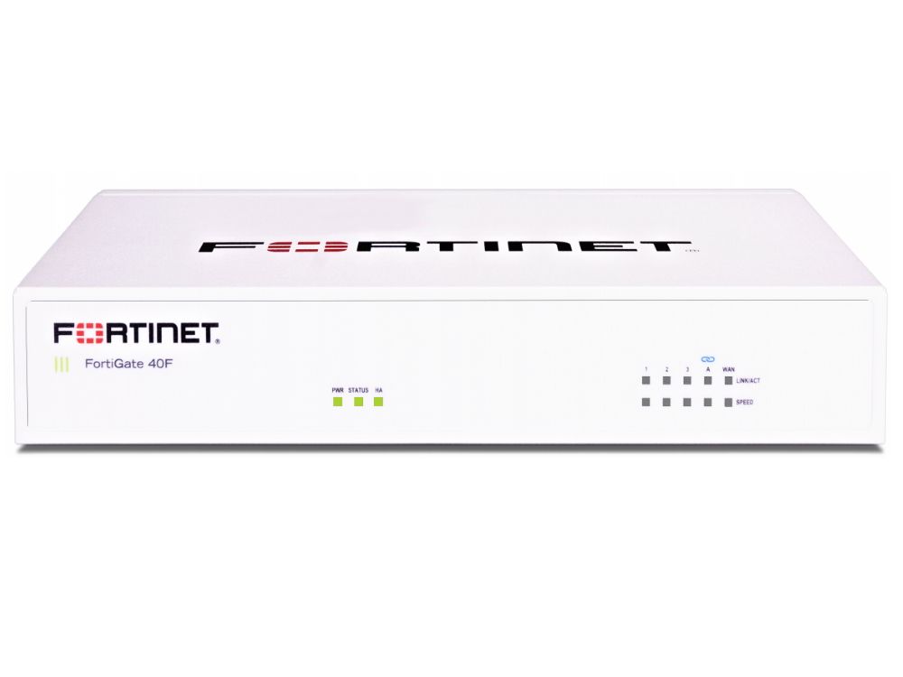 Voorkant van de Fortinet FortiGate 40F firewall voor netwerkbeveiliging