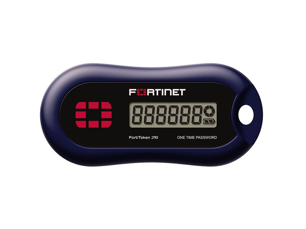 Fortinet FortiToken 210 hardware OTP token met duidelijk display voor MFA en 2FA code