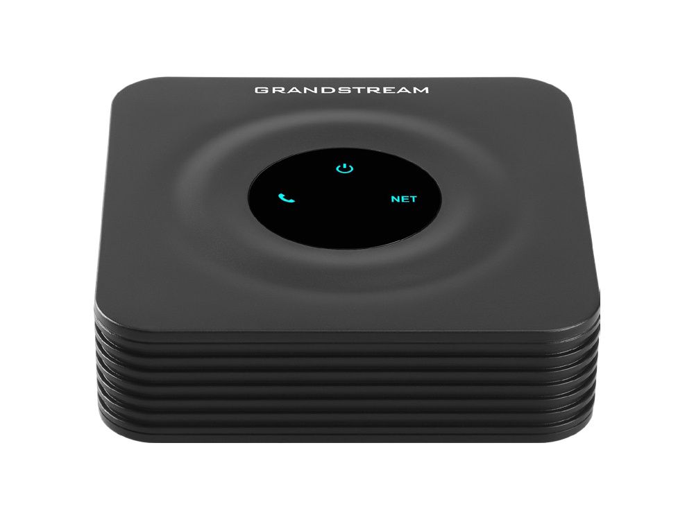 Voorkant en bovenkant van de Grandstream Handytone HT801 V2 VoIP Converter voor 1 telefoon