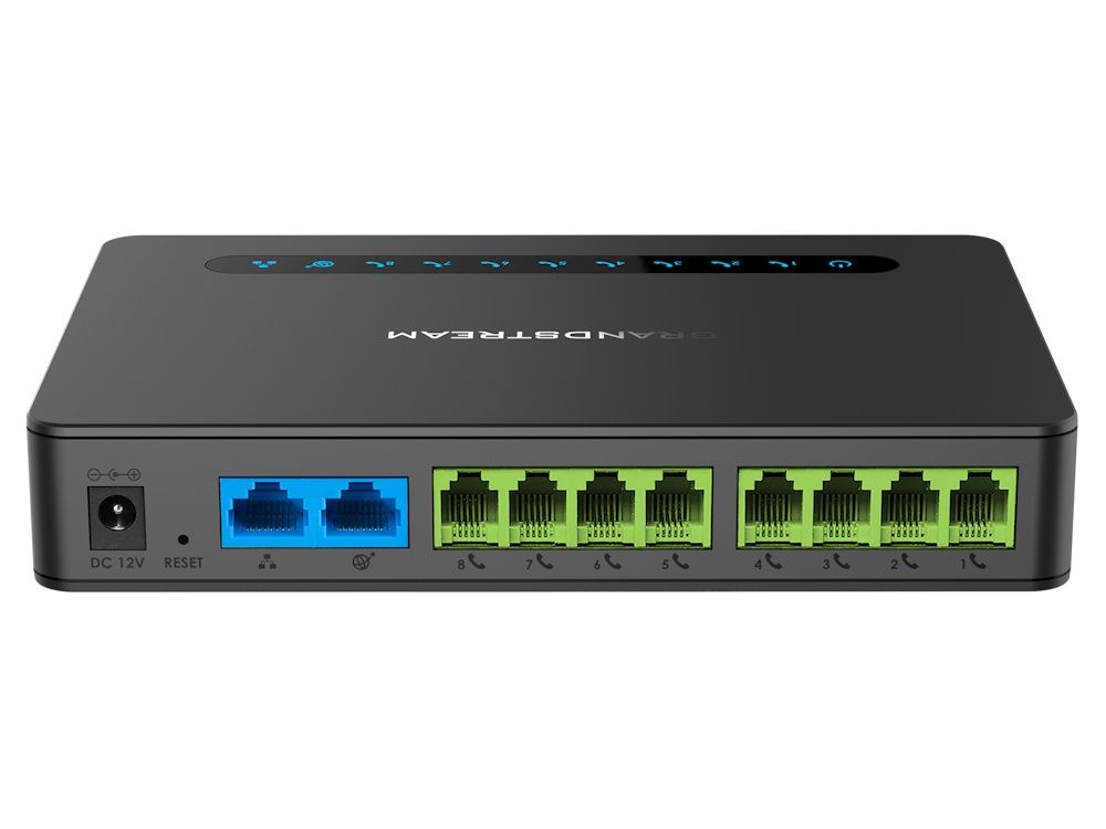 Voorkant van de Grandstream Handytone HT818 V2 VoIP Converter voor 8 telefoons met 8 FXS poorten en 2 LAN poorten