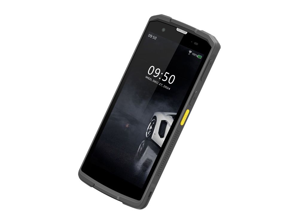 De Grandstream WP856 WiFi 6 IP-telefoon met barcodescanner schuin van de zijkant en voorkant