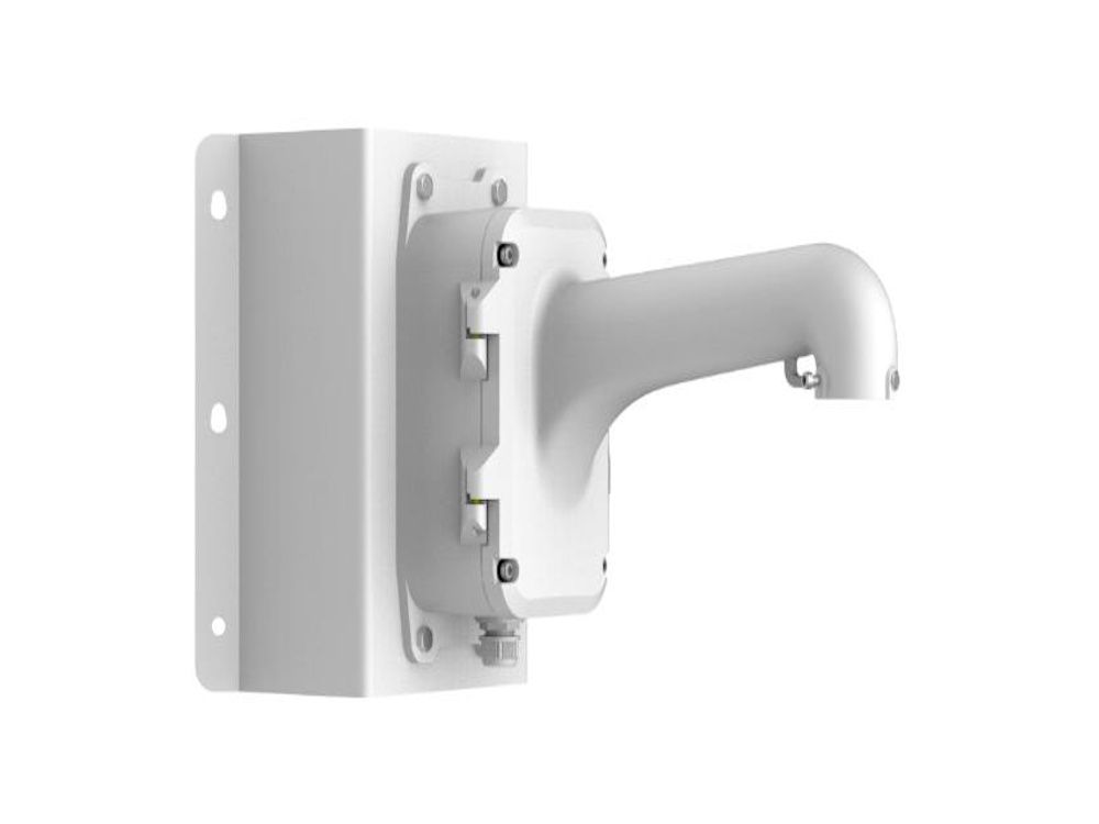 Zijkant van de Hikvision DS-1604ZJ-BOX-CORNER hoekbeugel compleet met lasdoos en montagebeugel ter bevestiging van een speed dome PTZ camera