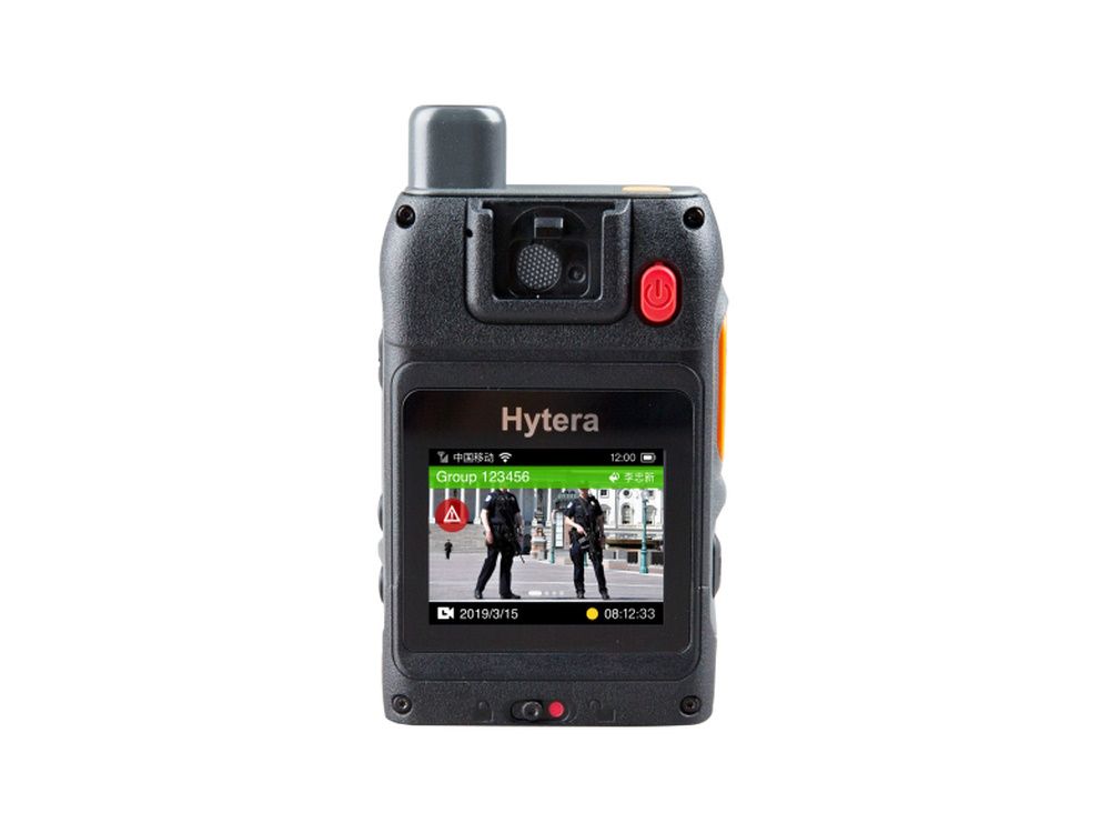 Voorkant van de Hytera VM580D bodycam met Bluetooth GPS WiFi en 4G