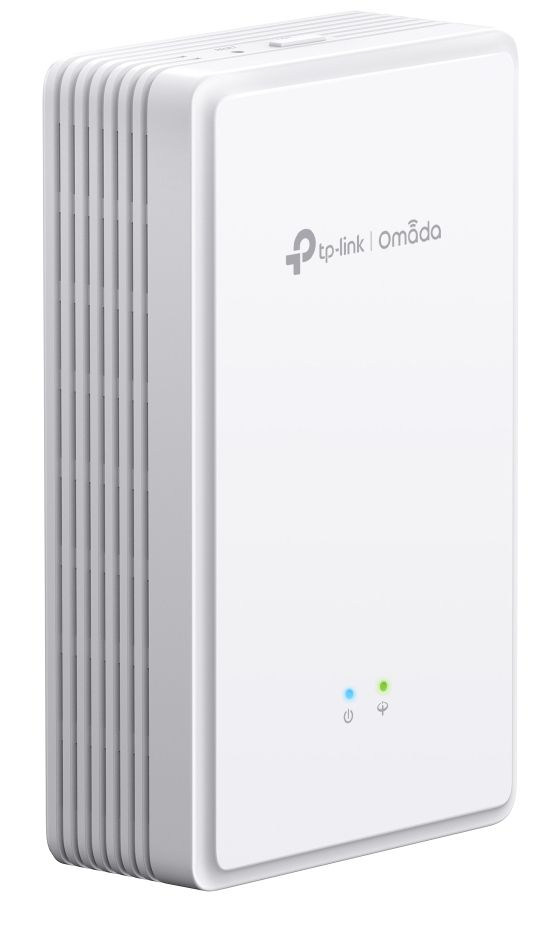 Het Omada by TP-Link EAP625GP-Wall indoor WiFi 6 wall plate GPON access point schuin van linksvoor