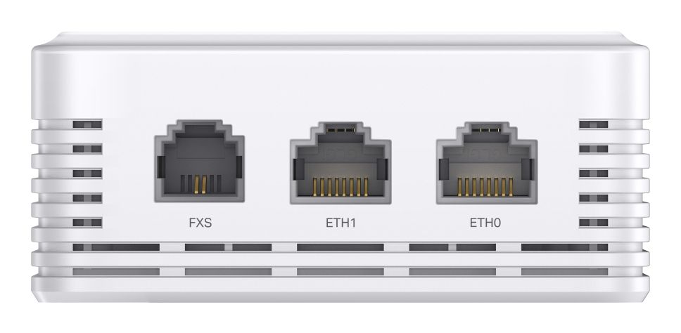 Onderkant van het Omada by TP-Link EAP625GP-Wall indoor WiFi 6 wall plate GPON access point met twee ethernetpoorten en een FXS poort