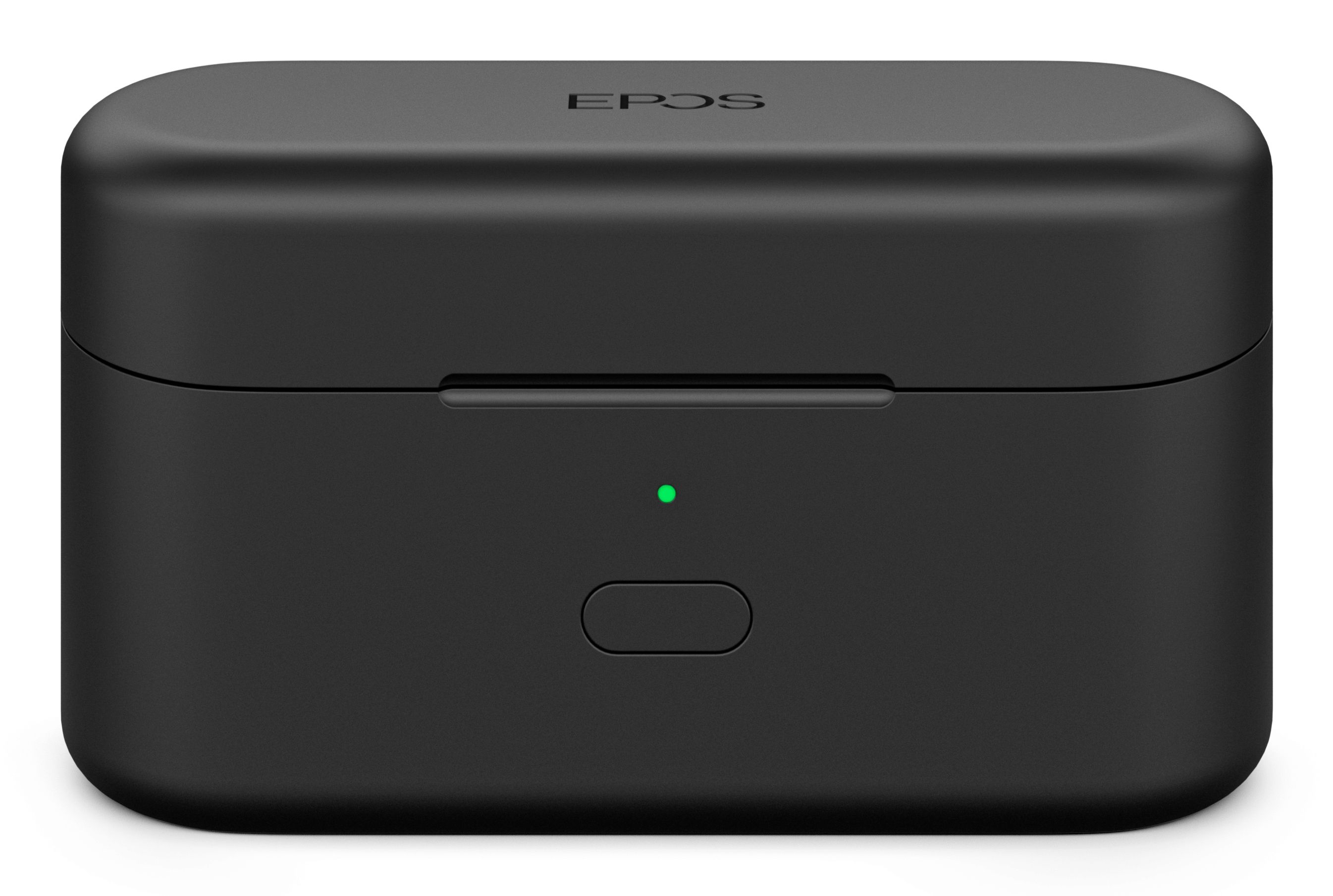 De oplaadcase en opbergcase van de EPOS Adapt E1 Scandinavian Black draadloze Bluetooth oortjes voor professionals