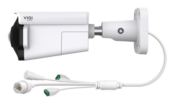 Zijkant van de TP-Link VIGI InSight S385PI 8MP Outdoor IR Panoramic Bullet Network Camera met de aansluitkabels