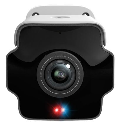 Lens en gekleurde lampjes op de TP-Link VIGI InSight S385PI 8MP Outdoor IR Panoramic Bullet Network Camera