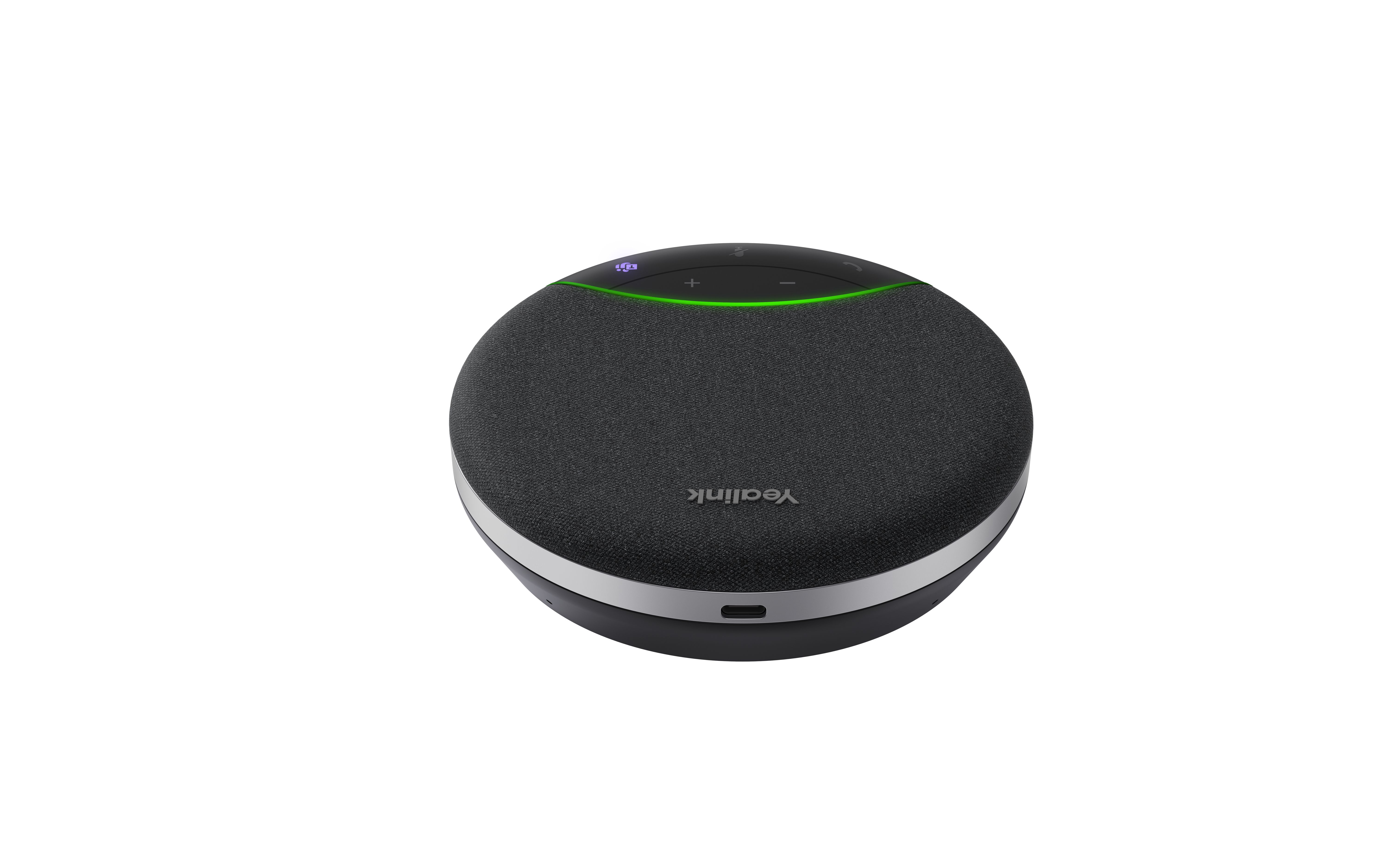 De Yealink SP92 USB-C/-A Bluetooth speakerphone voor Microsoft Teams vergaderingen liggend met de USB-C aansluiting