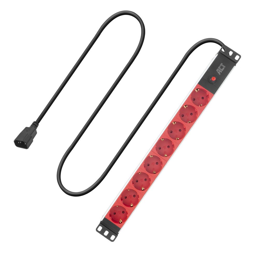 De ACT PD3004 19" Stekkerdoos PDU met 3m stroomkabel en 8 stuks type F stopcontacten