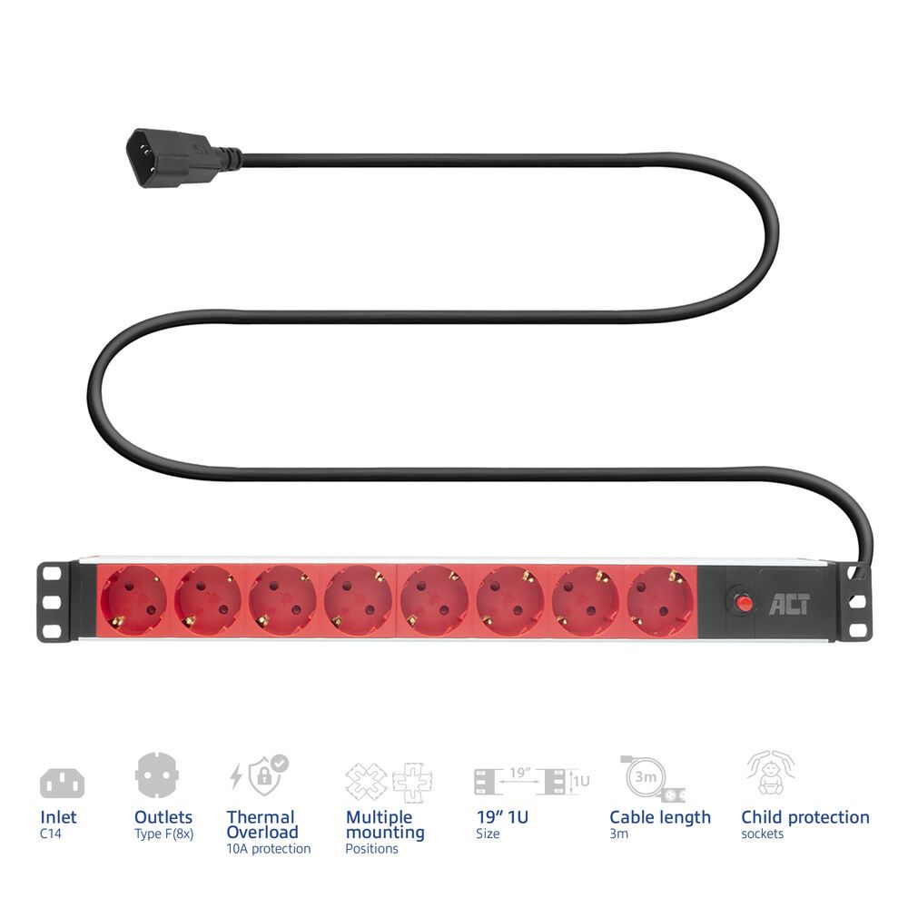 De ACT PD3004 19" Stekkerdoos PDU met specificaties